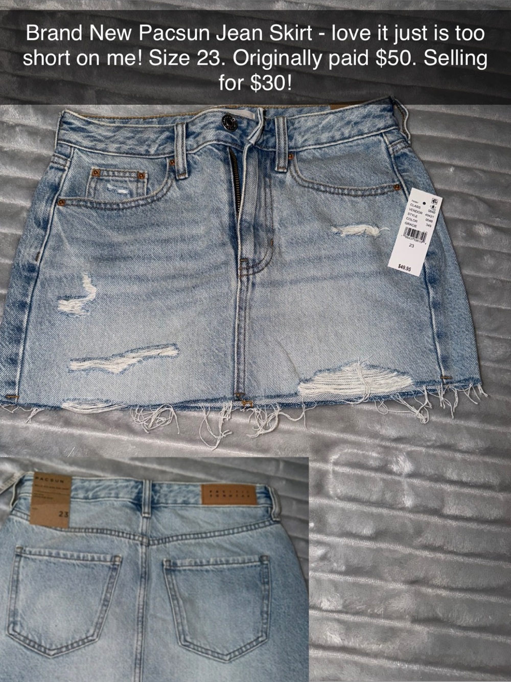 PacSun Light Wash Distressed Denim Mini Skirt
